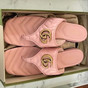 Gucci Pink Quilted Mules with Gold Logo